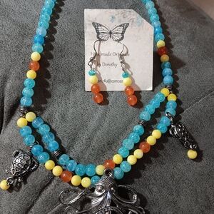 Silver Octopus Pendant Beaded Necklace